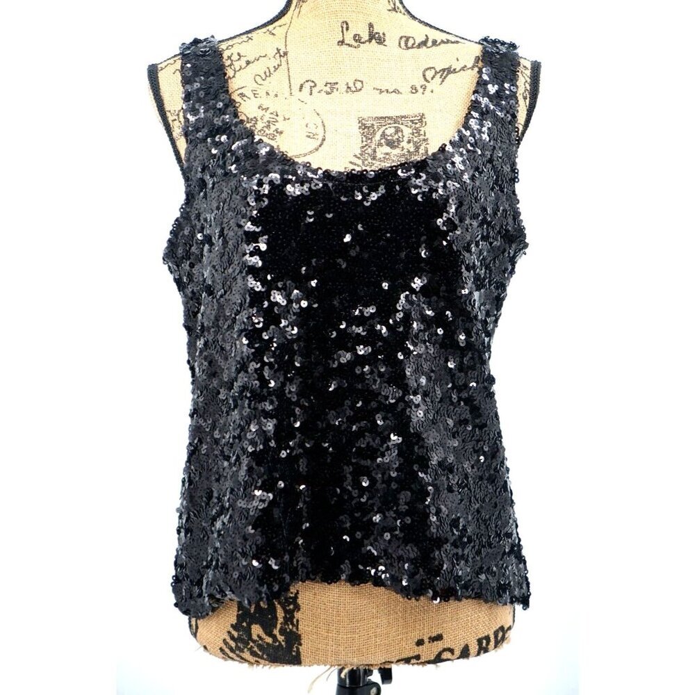 Zara Tank Top Women Small S Black Sequin Scooped Neck Festival Party Concert